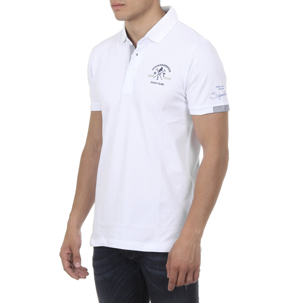 Polo Ufford & Suffolk Polo Club para hombre, manga corta, US025, blanco