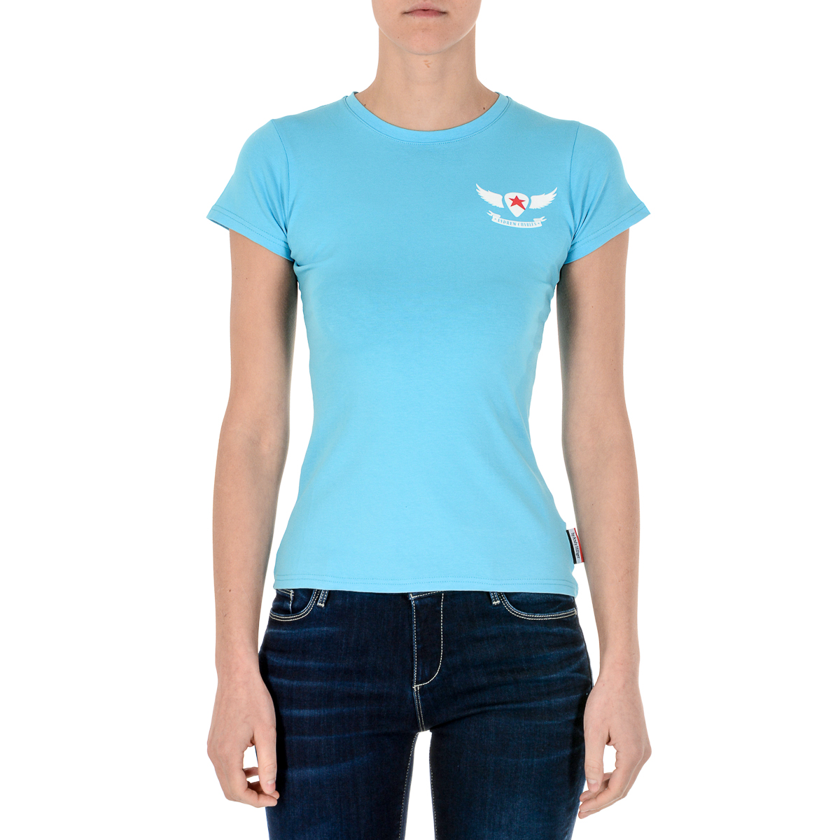 Camiseta Andrew Charles para mujer, manga corta, cuello redondo, azul claro TARANA