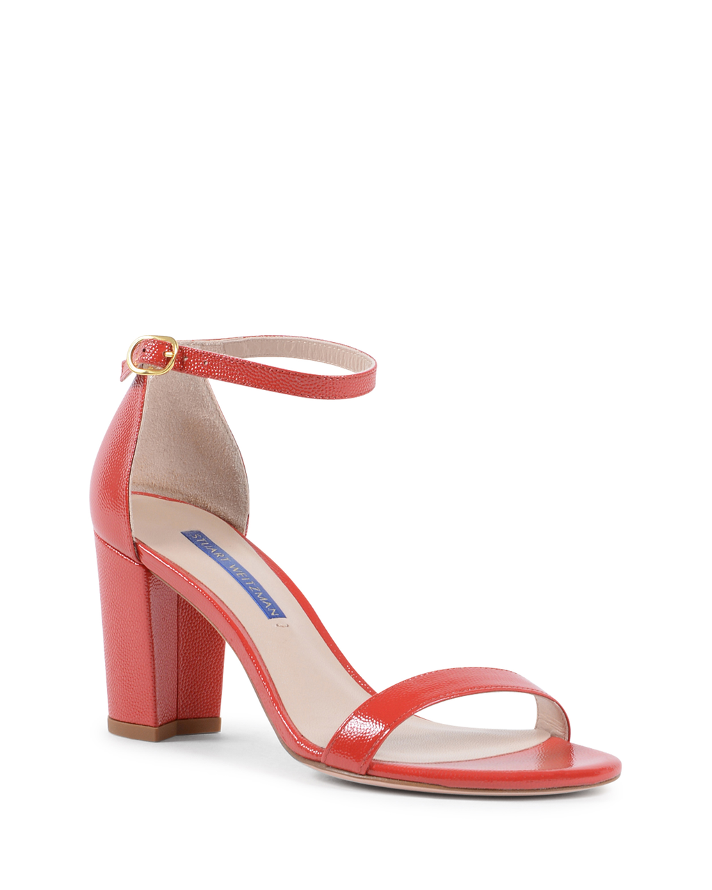 Stuart Weitzman Sandalia con tira al tobillo para mujer, color rojo, casi desnuda