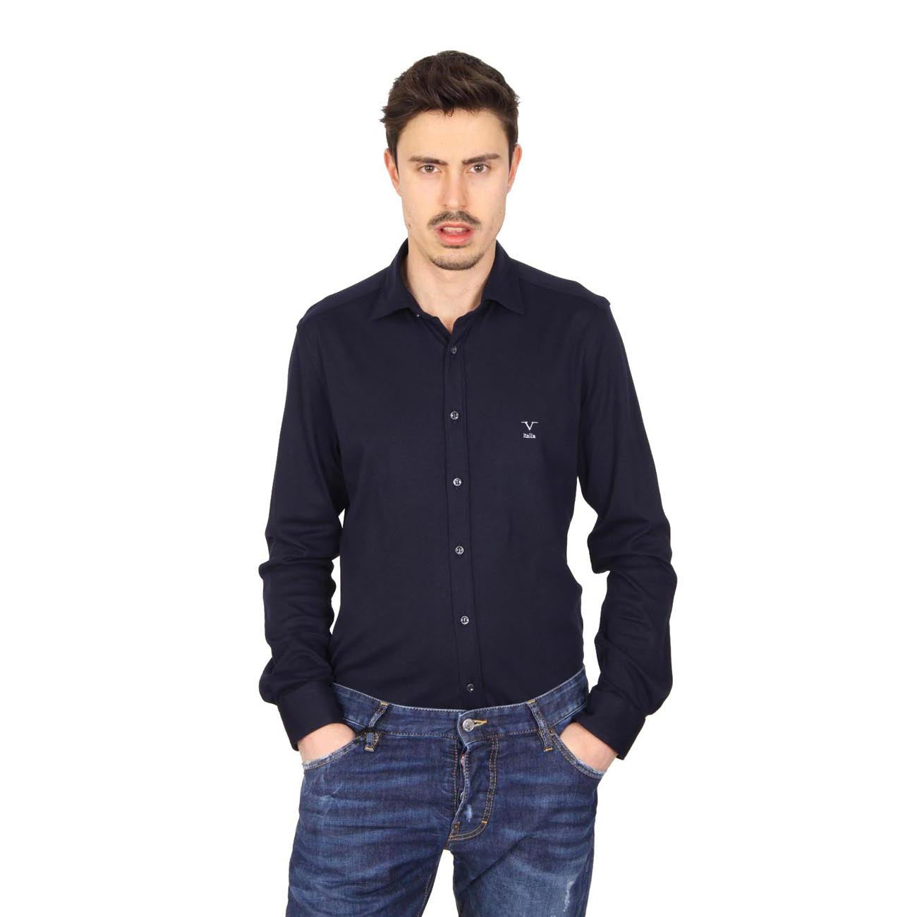 Camisa de manga larga para hombre V 1969 Italia Paris Jersey Blu