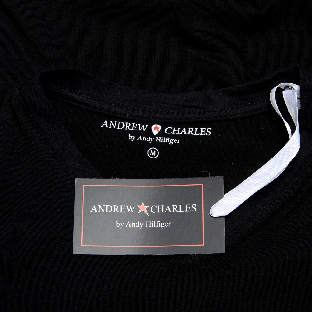Camiseta Andrew Charles para hombre, manga corta, cuello en V, negra, KENAN