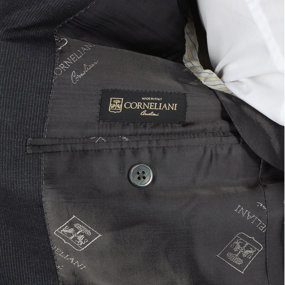Corneliani Mens Suit Long Sleeves Dark Grey Super 130's