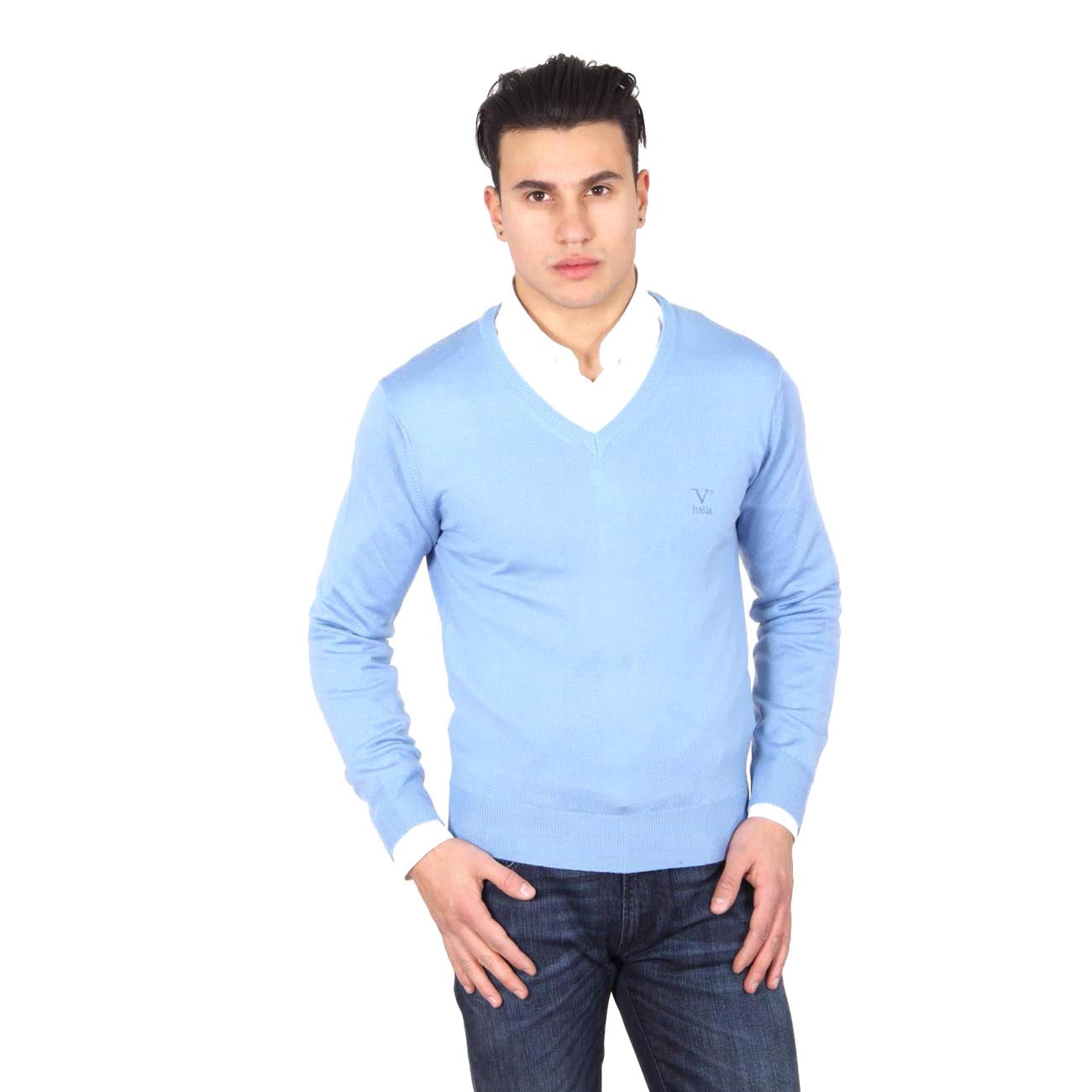 V 1969 Italia Jersey cuello pico hombre 9801 SCOLLO V AZZURRO