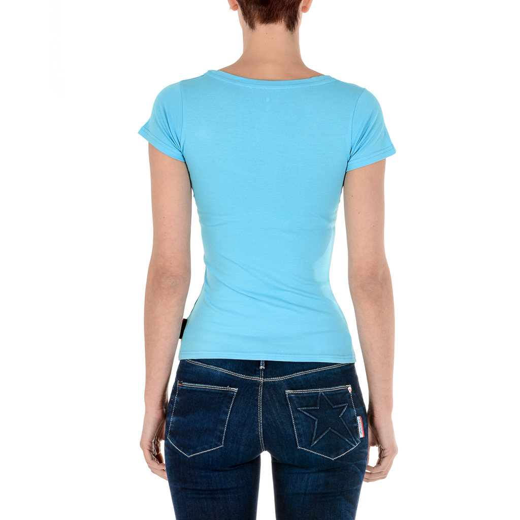 Camiseta Andrew Charles para mujer, manga corta, cuello en V, azul claro TAPIWA