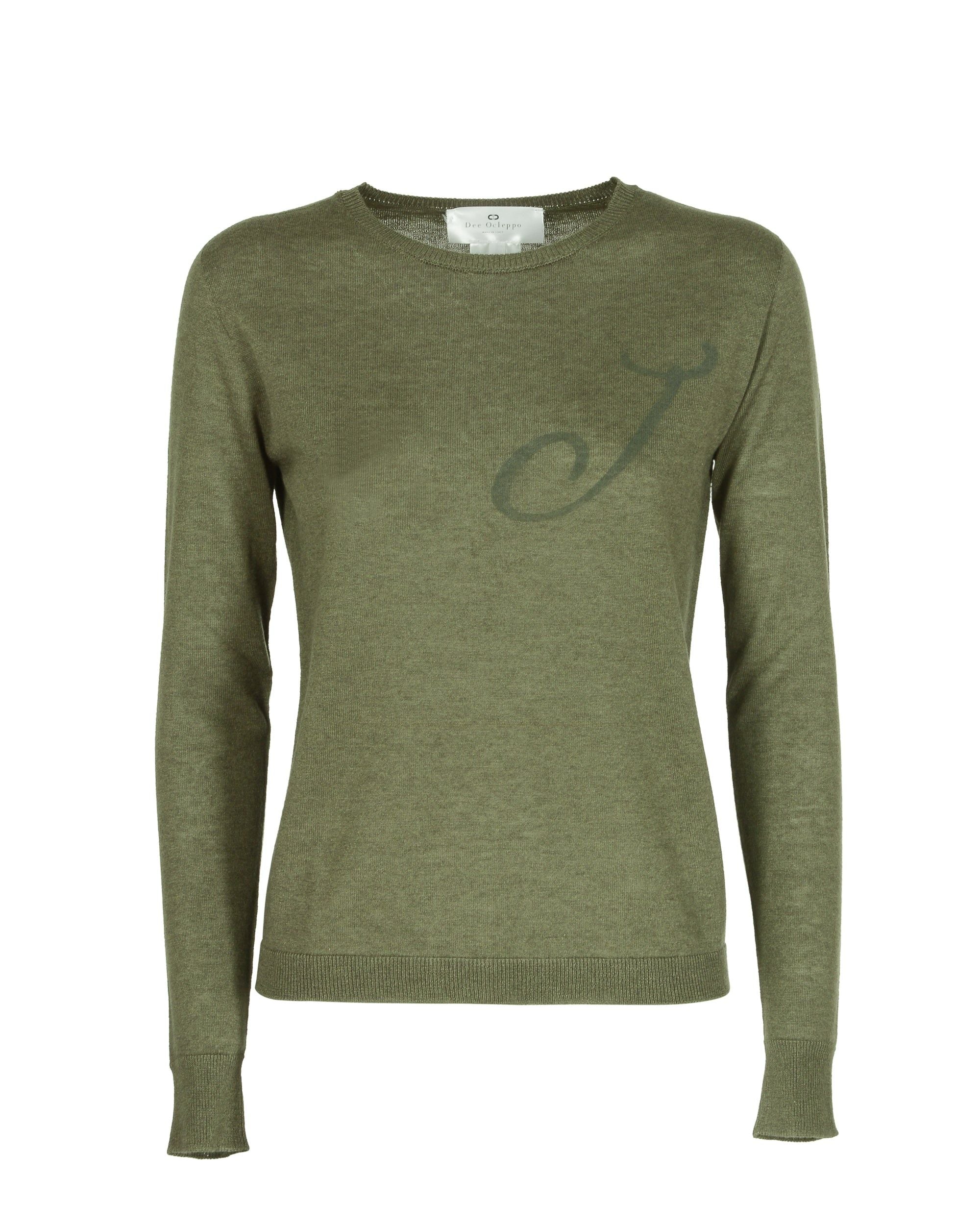 Jersey de cachemira de verano con cuello redondo y manga larga, color verde