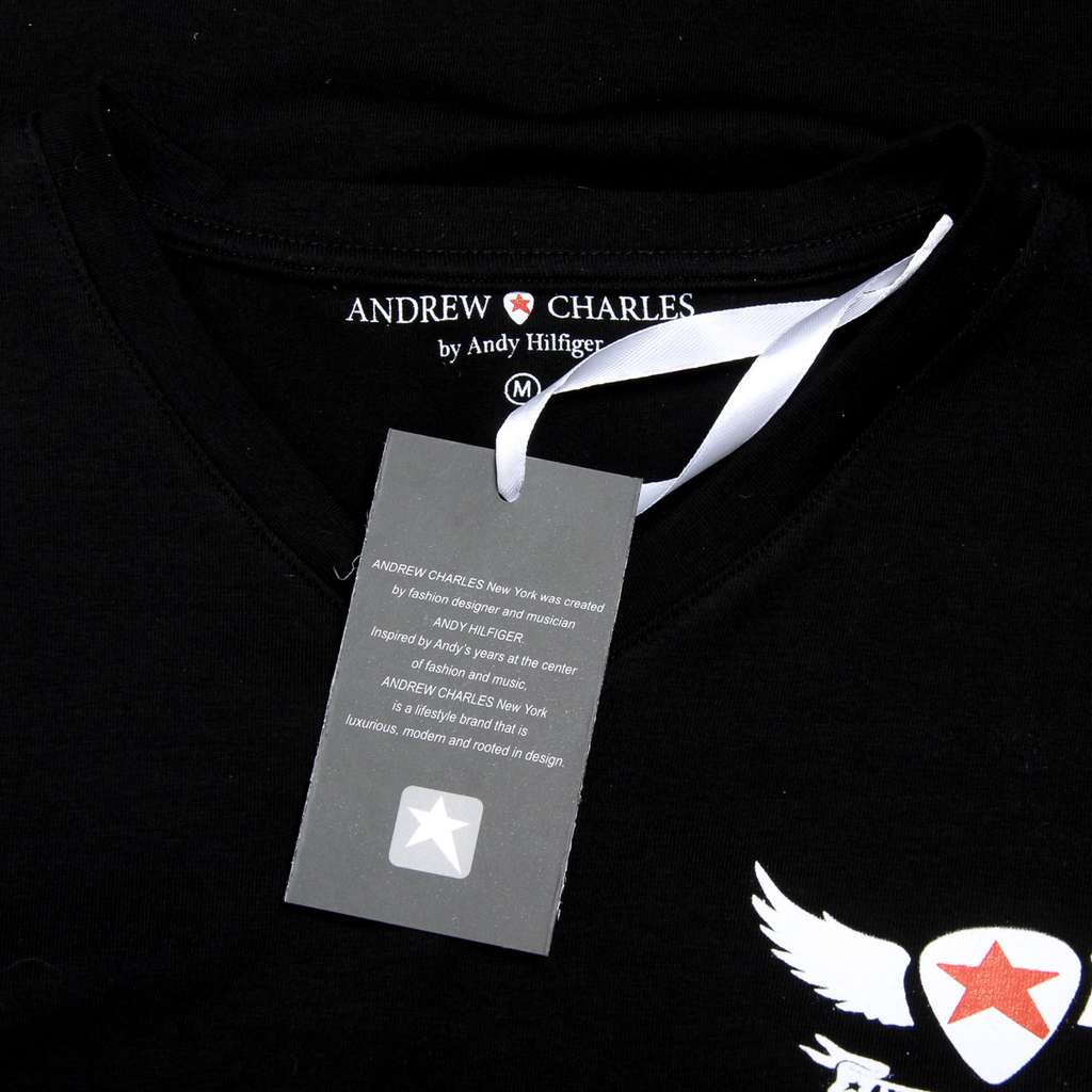 Camiseta Andrew Charles para hombre, manga corta, cuello en V, negra, KENAN