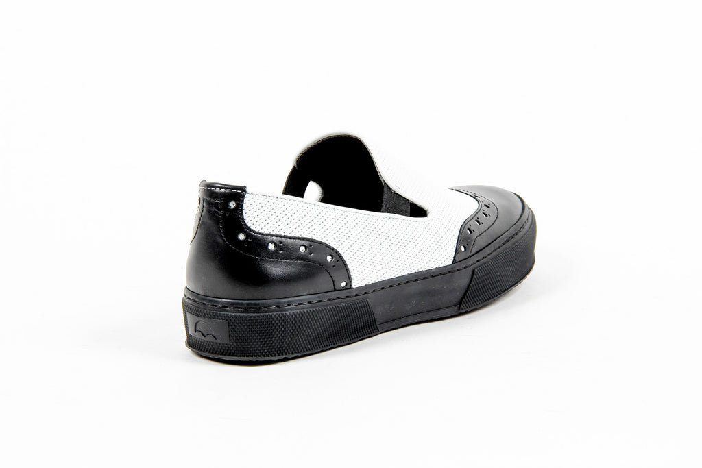 Robert Clergerie Paris - Zapatillas sin cordones para mujer TILO02 V LISSE NOIR VL PERFO BLANCO