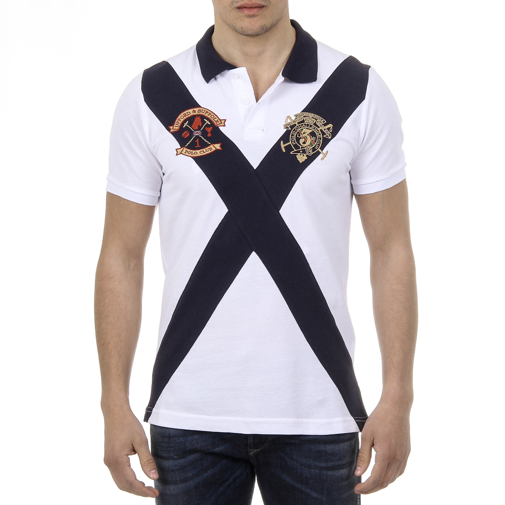 Polo Ufford & Suffolk Polo Club para hombre, manga corta, US003, blanco