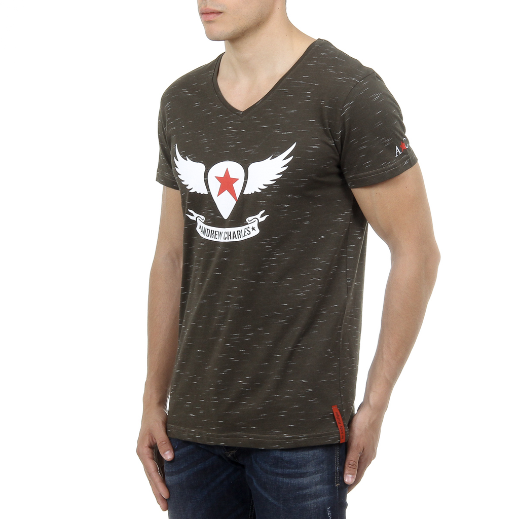 Andrew Charles Mens T-Shirt Short Sleeves V-Neck Dark Green AARON