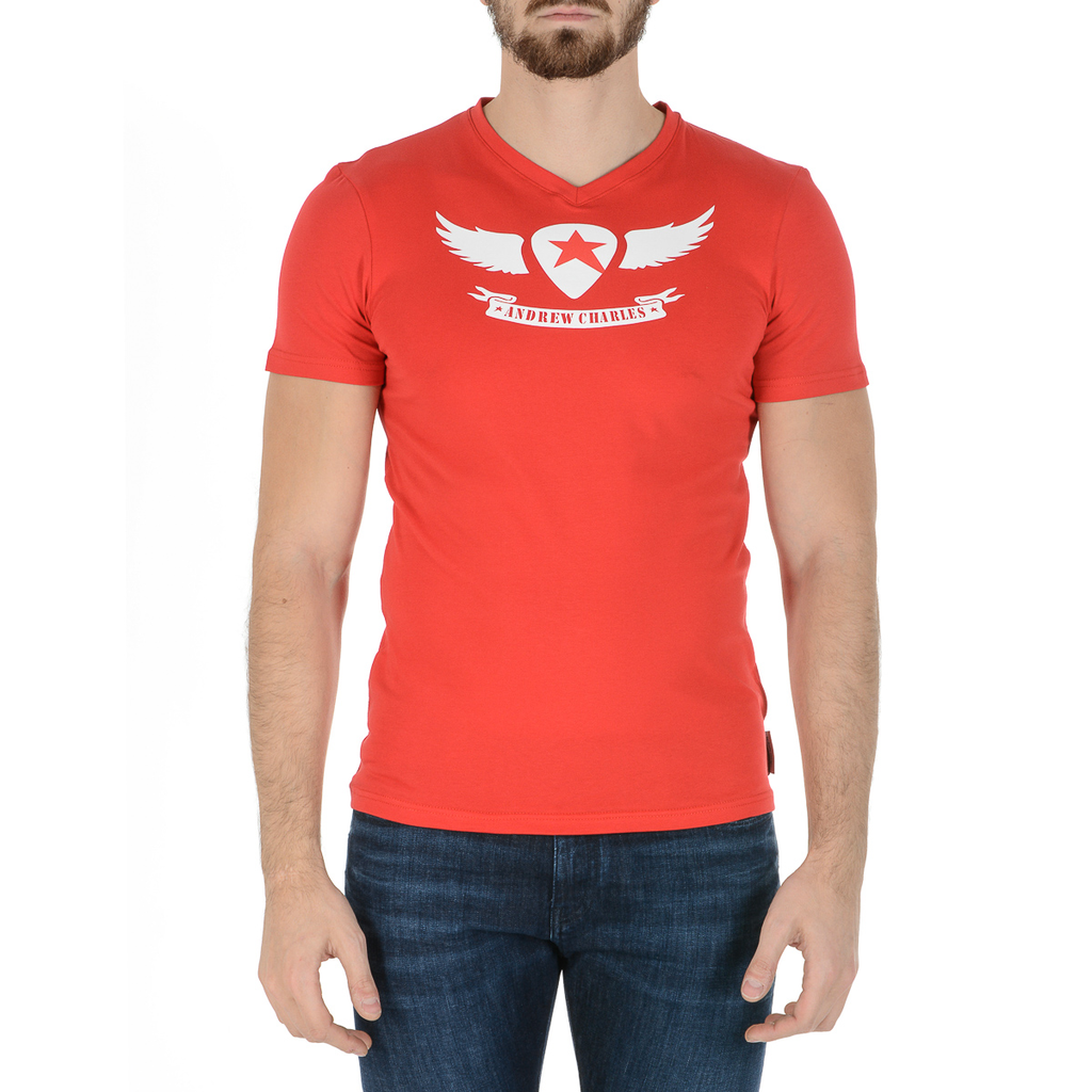 Camiseta Andrew Charles para hombre, manga corta, cuello en V, roja, KENAN