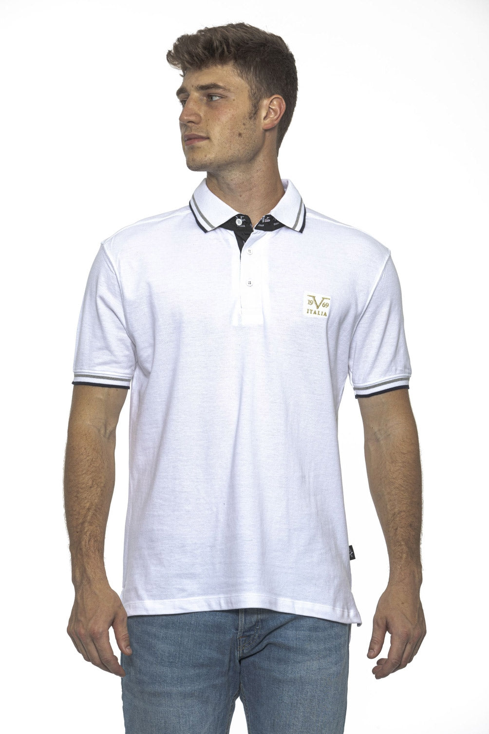 19V69 Italia Polo para hombre blanco RETRO BLANCO