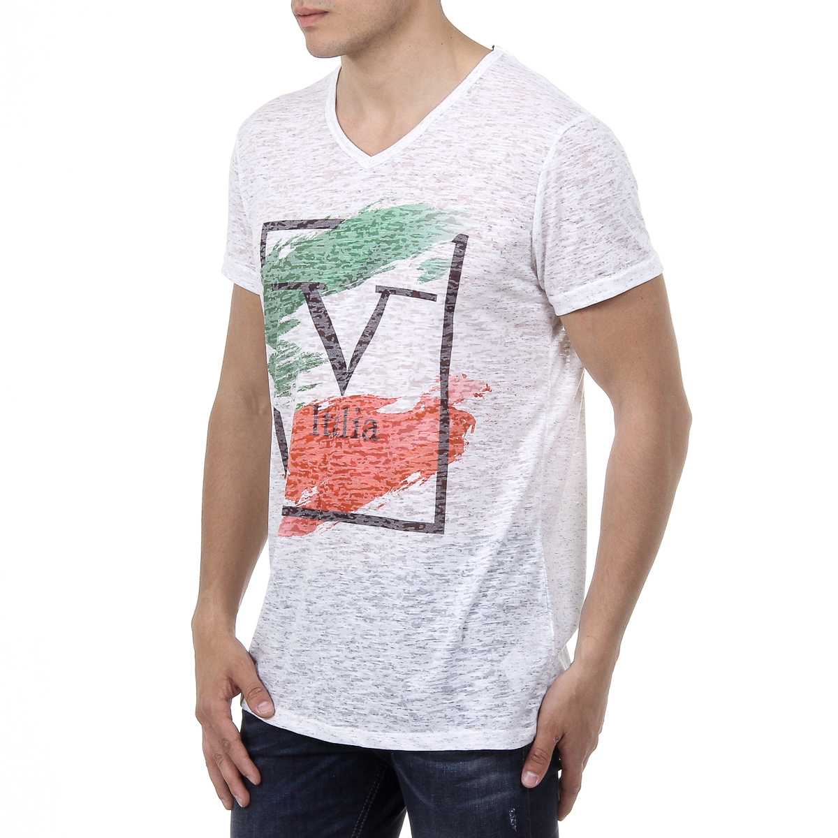 V 1969 Italia Mens T-shirt Short Sleeves V-Neck White LUCAS