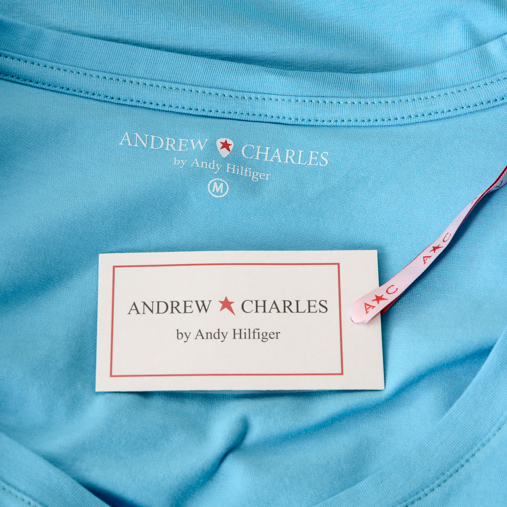 Camiseta Andrew Charles para mujer, manga corta, cuello en V, azul claro TAPIWA