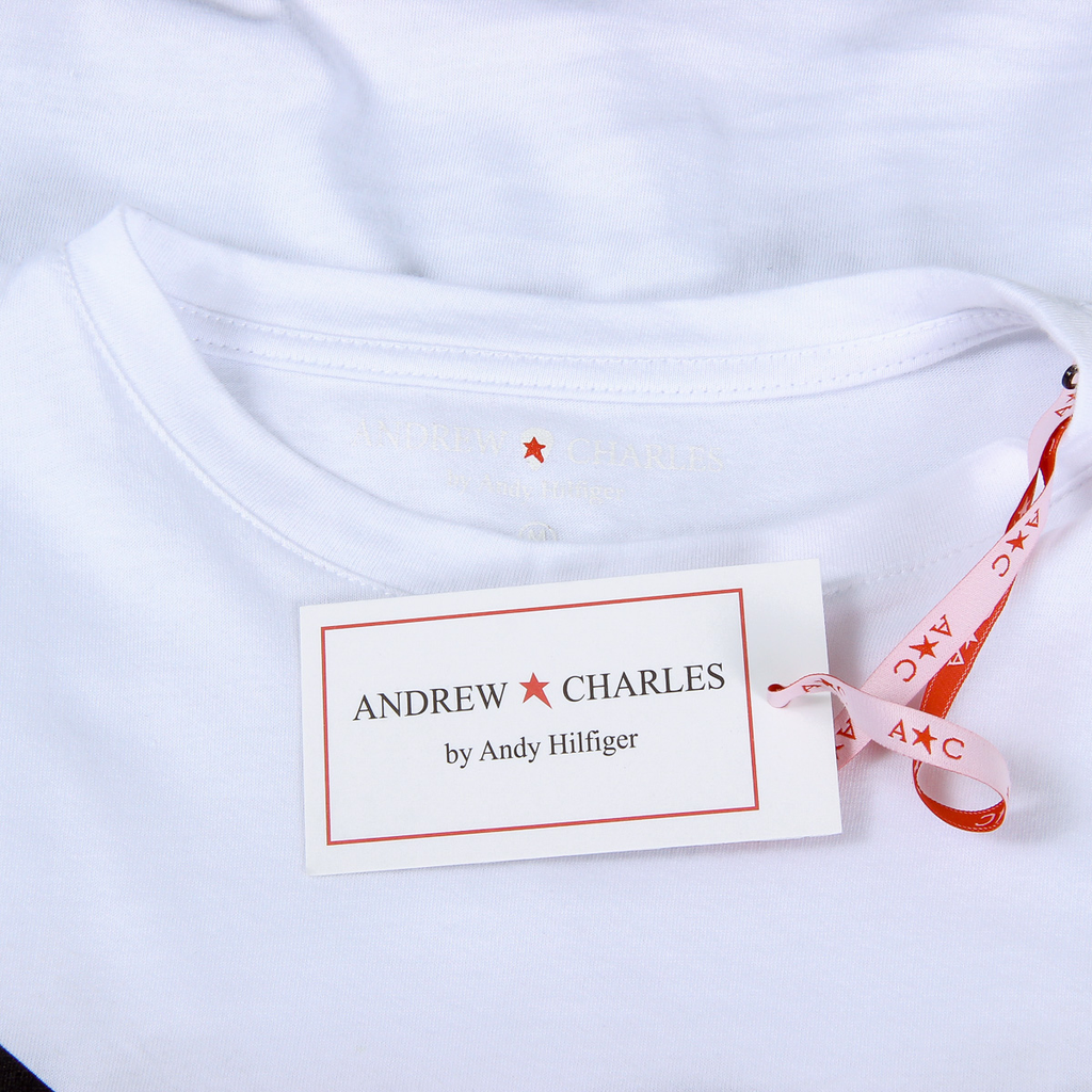 Camiseta Andrew Charles para mujer, manga corta, cuello redondo, color blanco TARANA