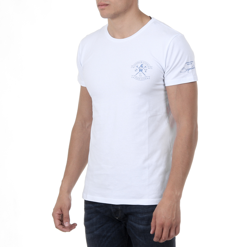 Camiseta de hombre Ufford & Suffolk Polo Club, manga corta, cuello redondo, US028, blanca