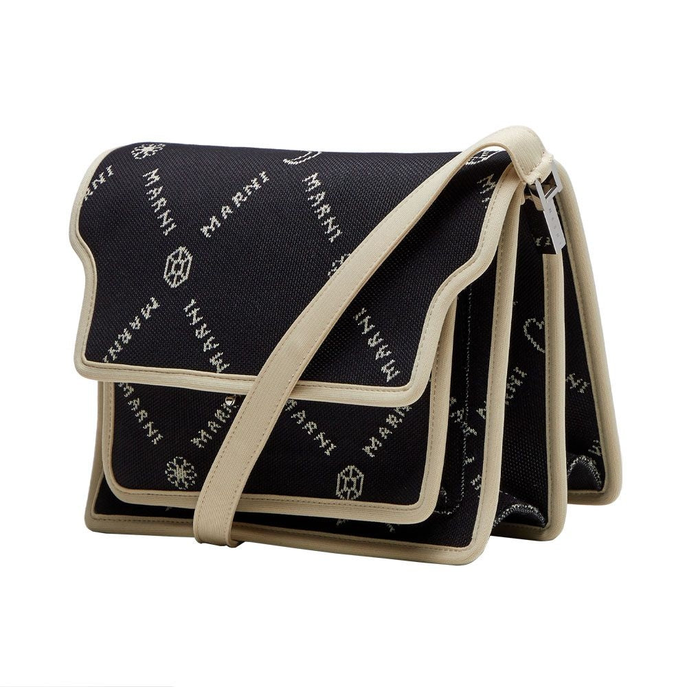 Bolso de hombro de tela Marni Monogram negro