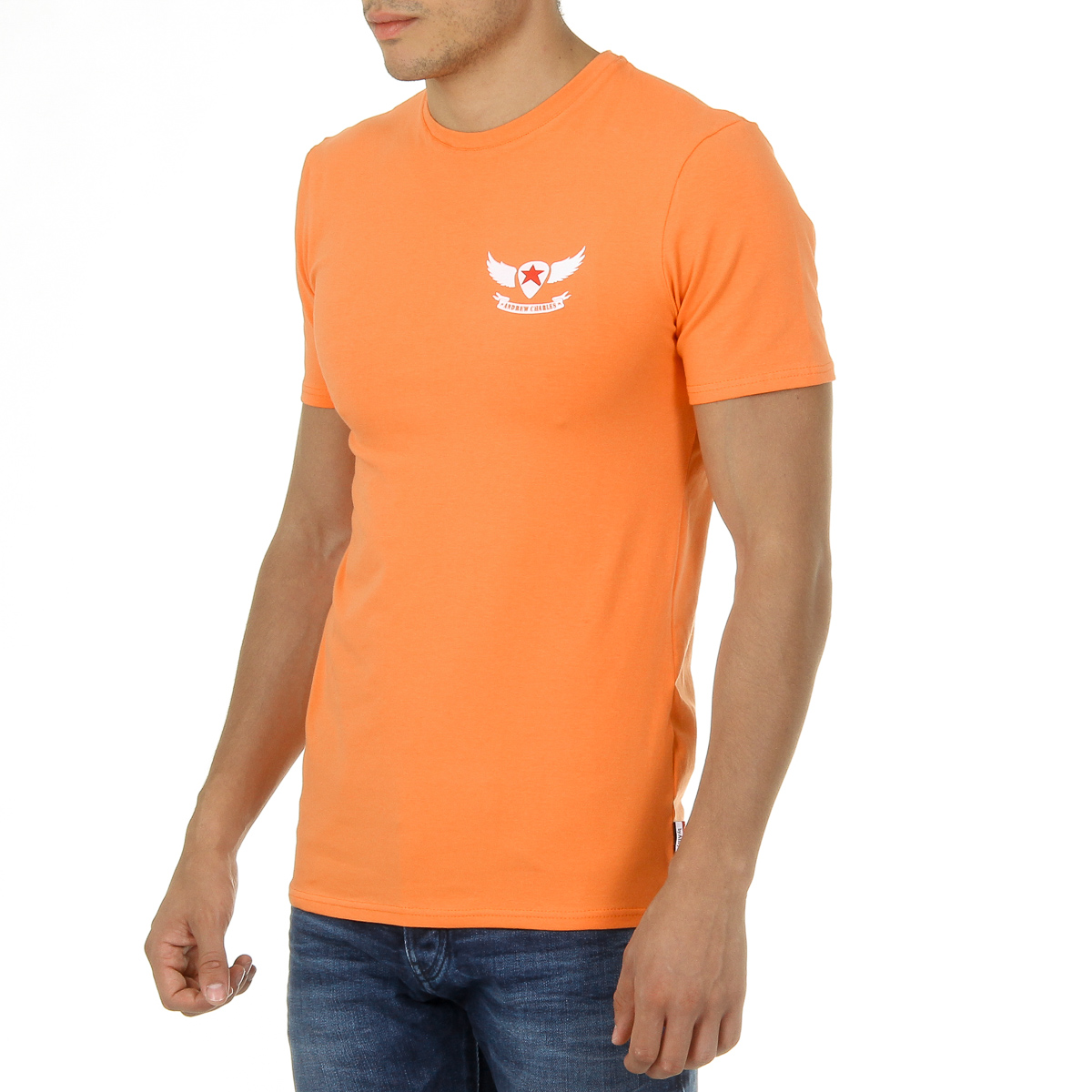 Camiseta Andrew Charles para hombre, manga corta, cuello redondo, naranja, KEITA