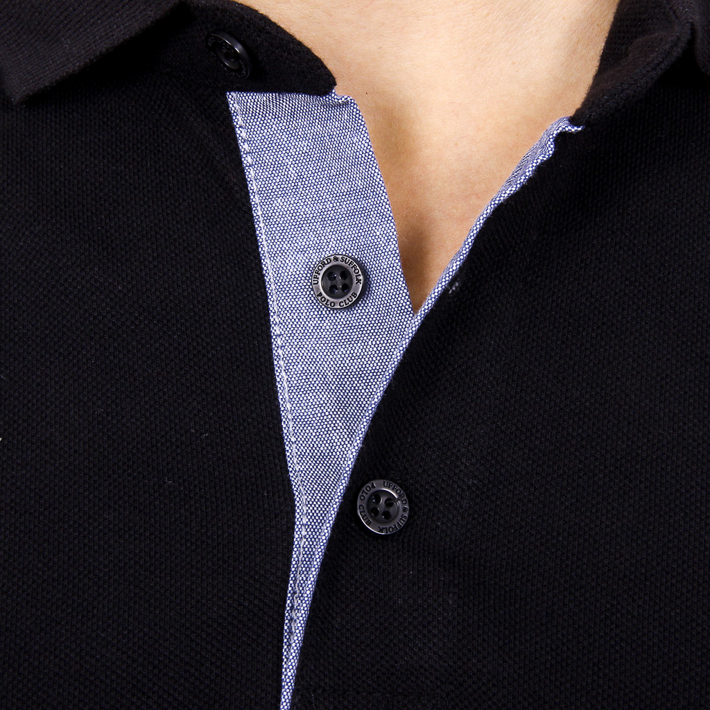Polo Ufford & Suffolk Polo Club para hombre, manga corta, US026, negro