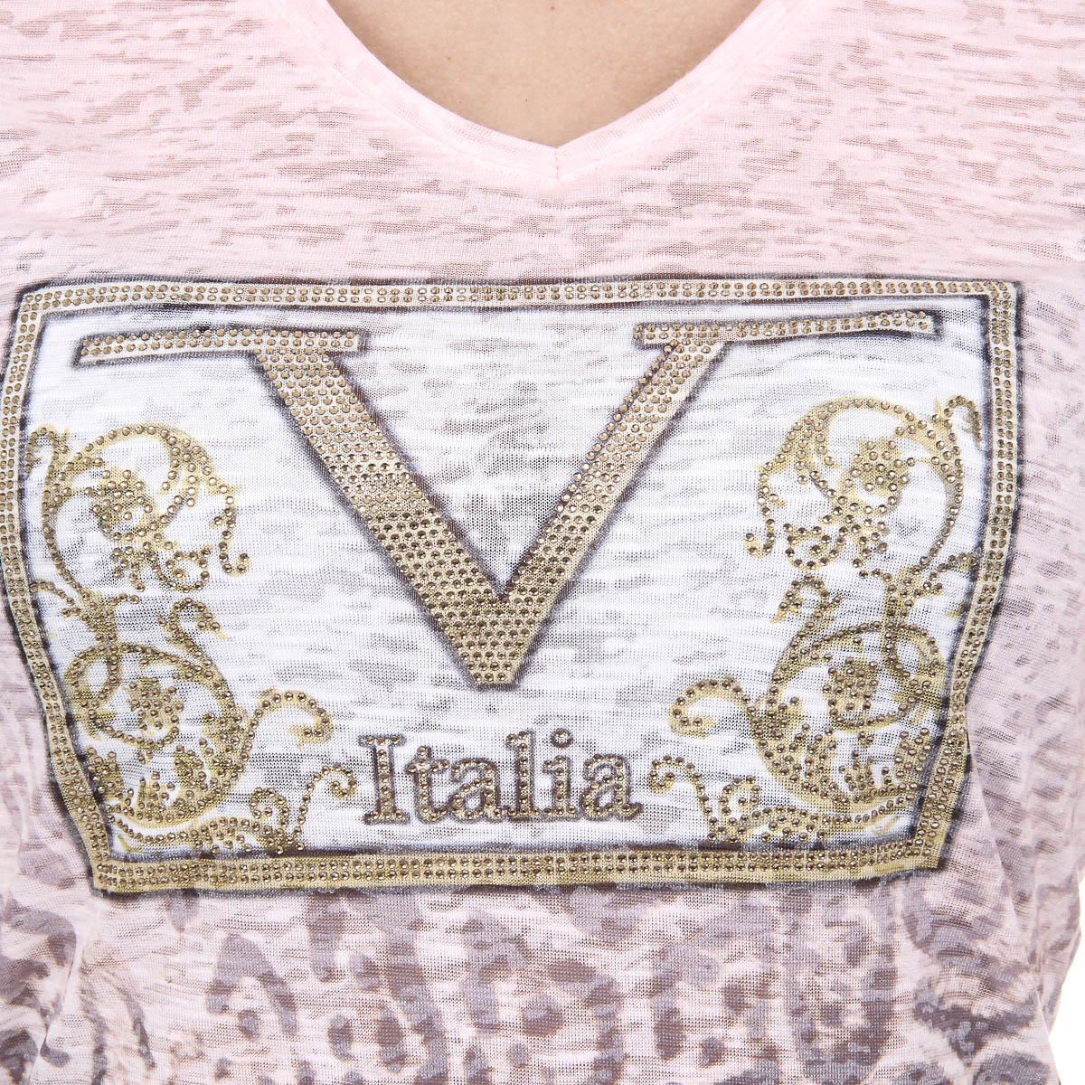 V 1969 Italia Womens T-shirt Short Sleeves V-Neck Pink EVELYN