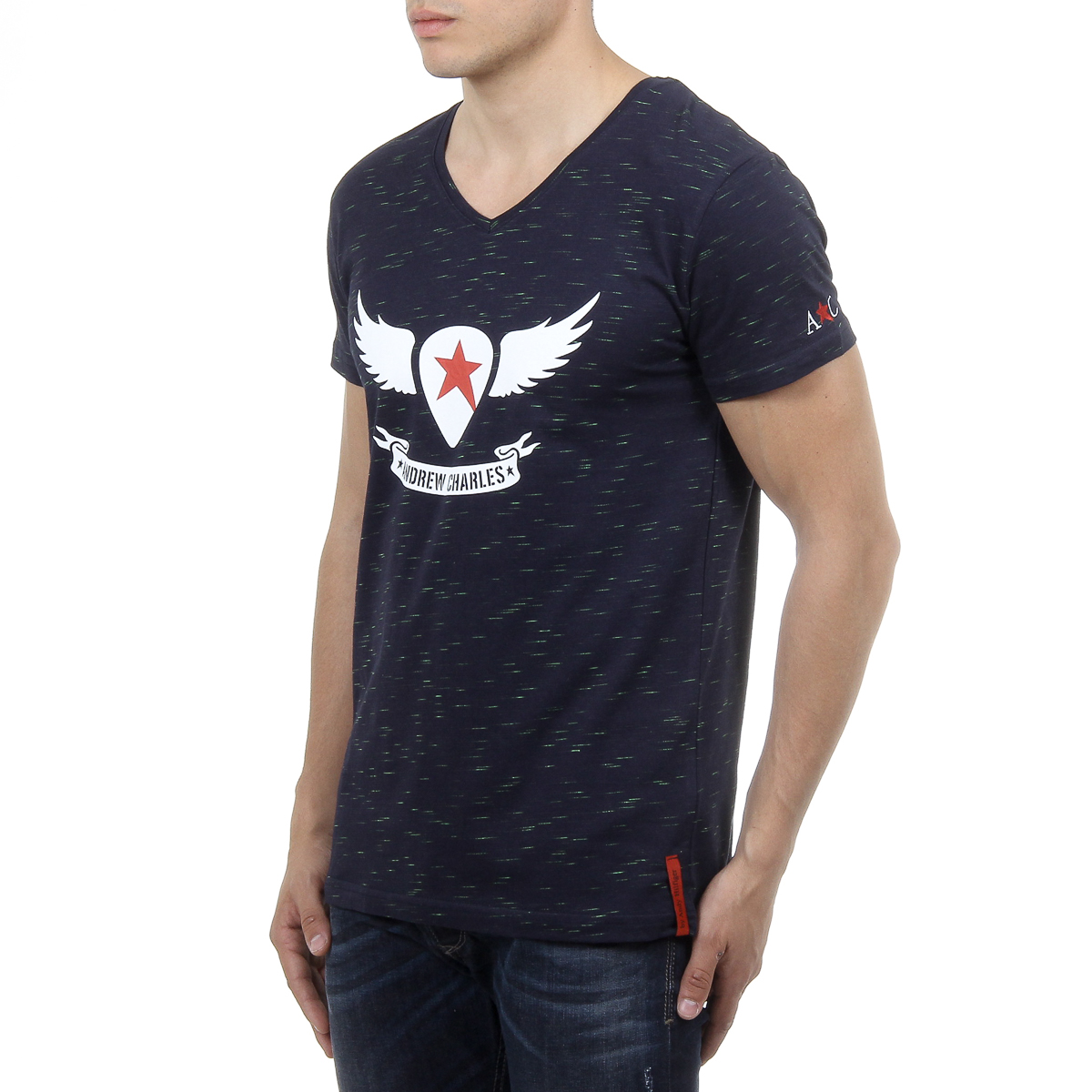 Andrew Charles Mens T-Shirt Short Sleeves V-Neck Dark Blue AARON
