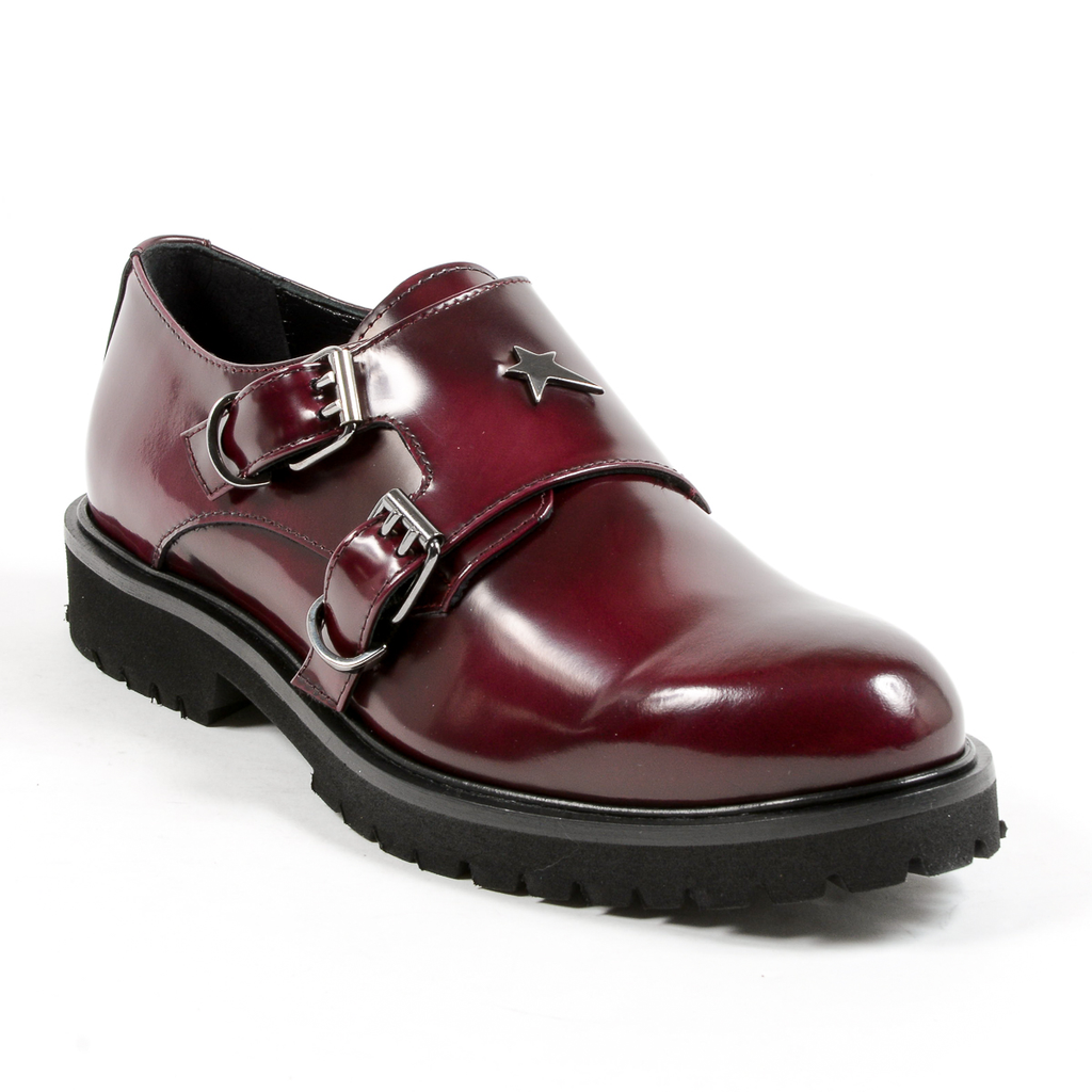 Andrew Charles Womens Monk Strap Shoe Bordeaux JANIS