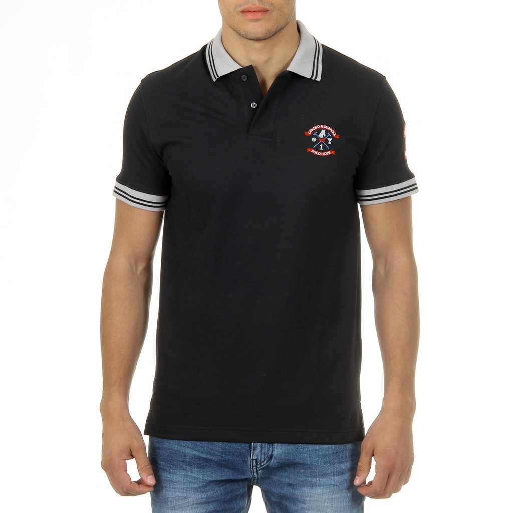Polo Ufford & Suffolk Polo Club para hombre, manga corta, negro, ENIGMA