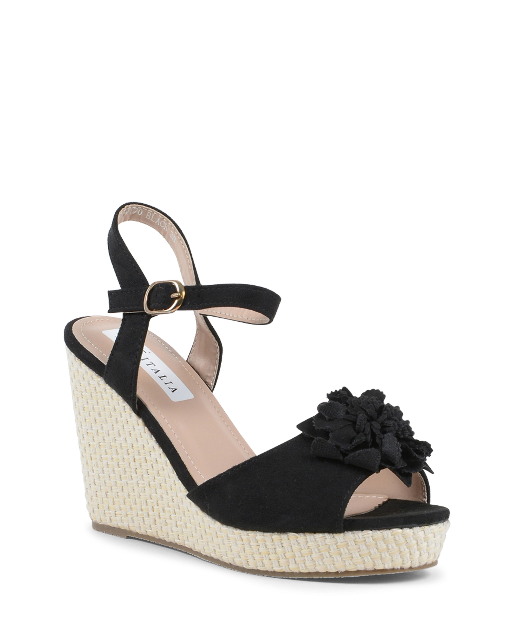 19V69 Italia Sandalia de cuña para mujer Negra V170 NEGRO