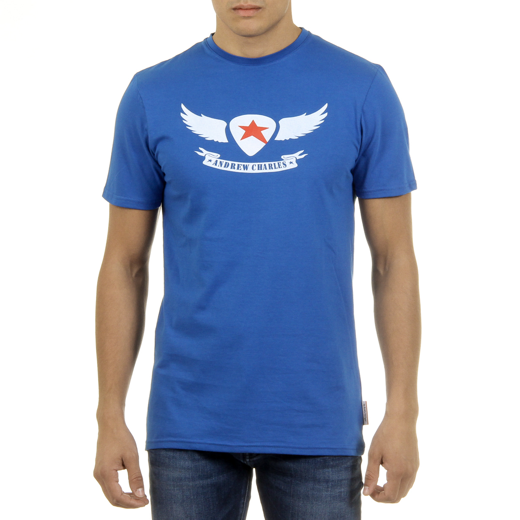 Camiseta Andrew Charles para hombre, manga corta, cuello redondo, azul, KEITA