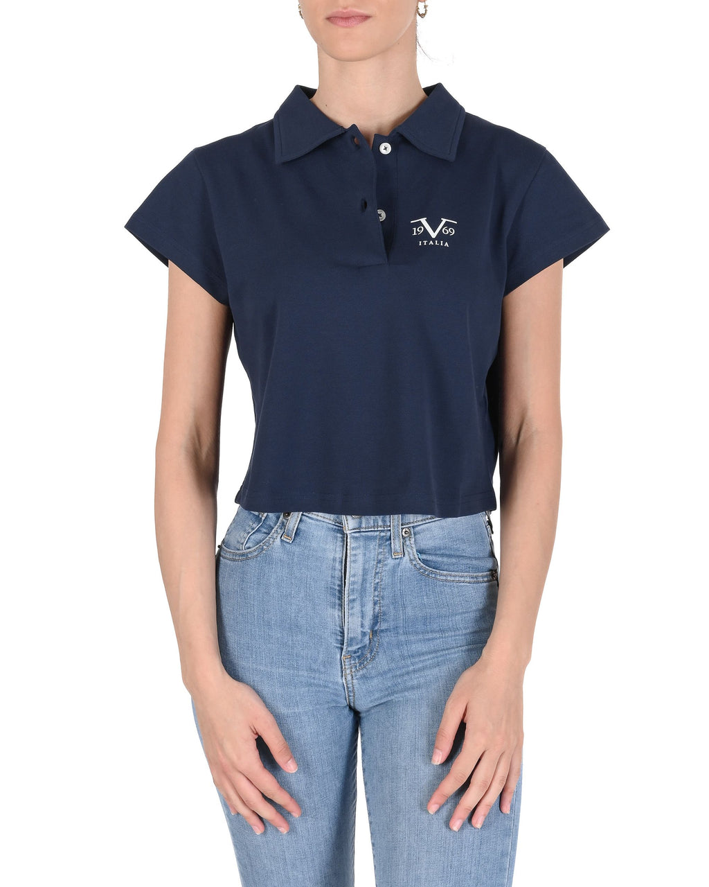 19V69 Italia Womens Cropped Pique Polo VSC1WPL01 NAVY