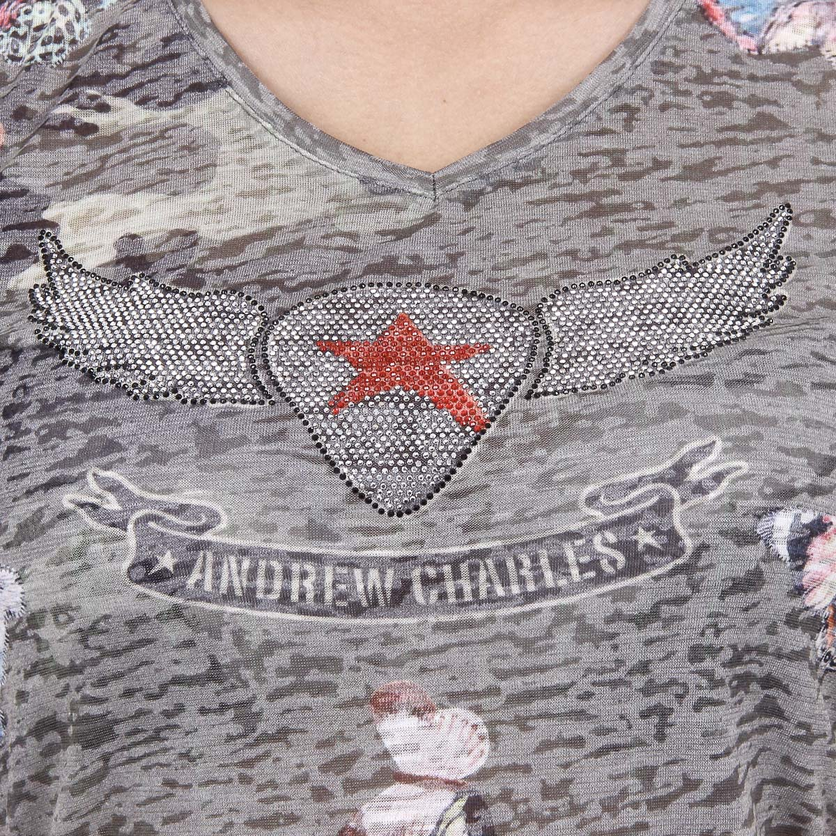Andrew Charles Womens T-shirt Short Sleeves V-Neck Dark Green STELLA