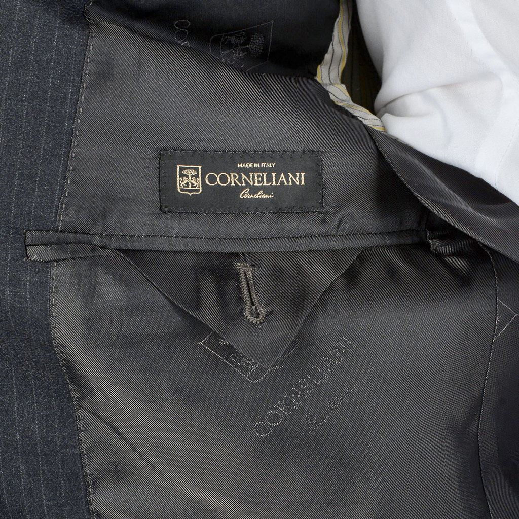 Corneliani Mens Suit Long Sleeves Dark Grey Super 130's