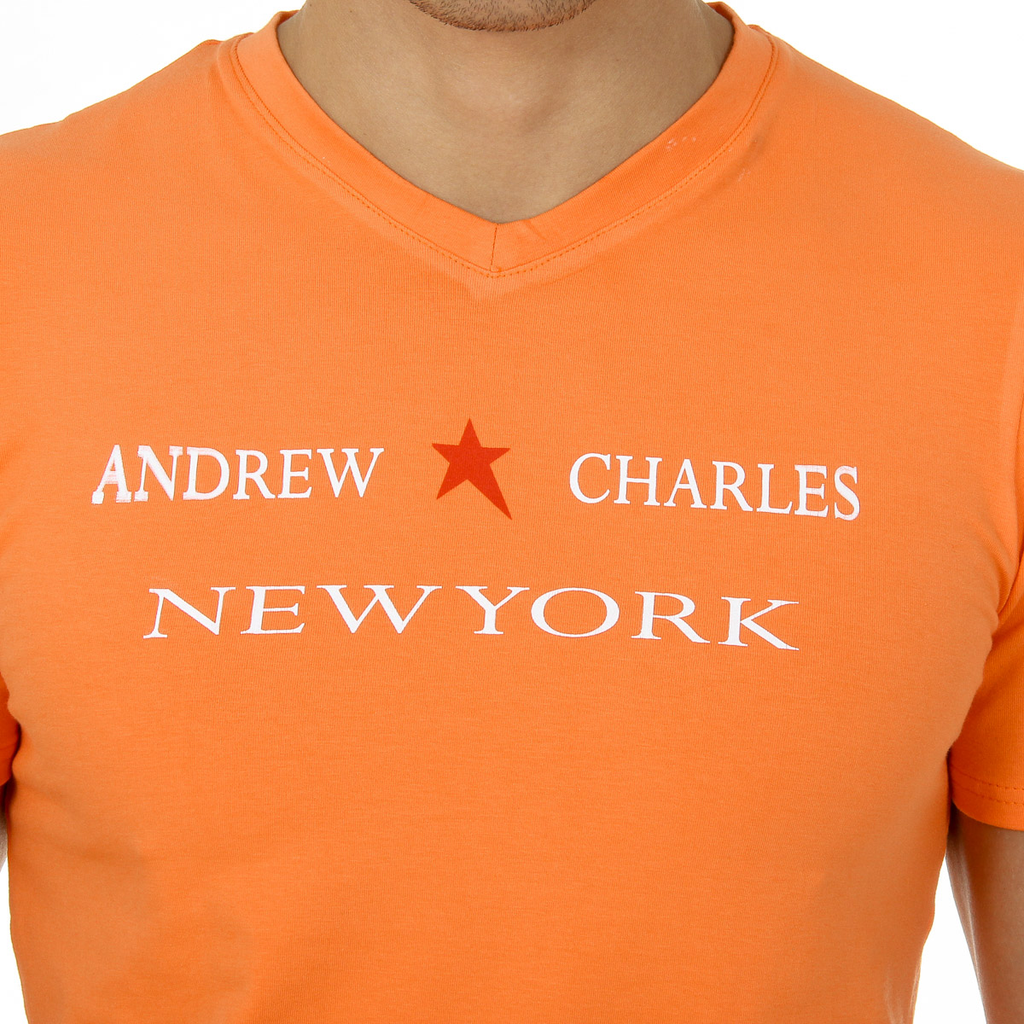 Camiseta Andrew Charles para hombre, manga corta, cuello en V, naranja, KENAN