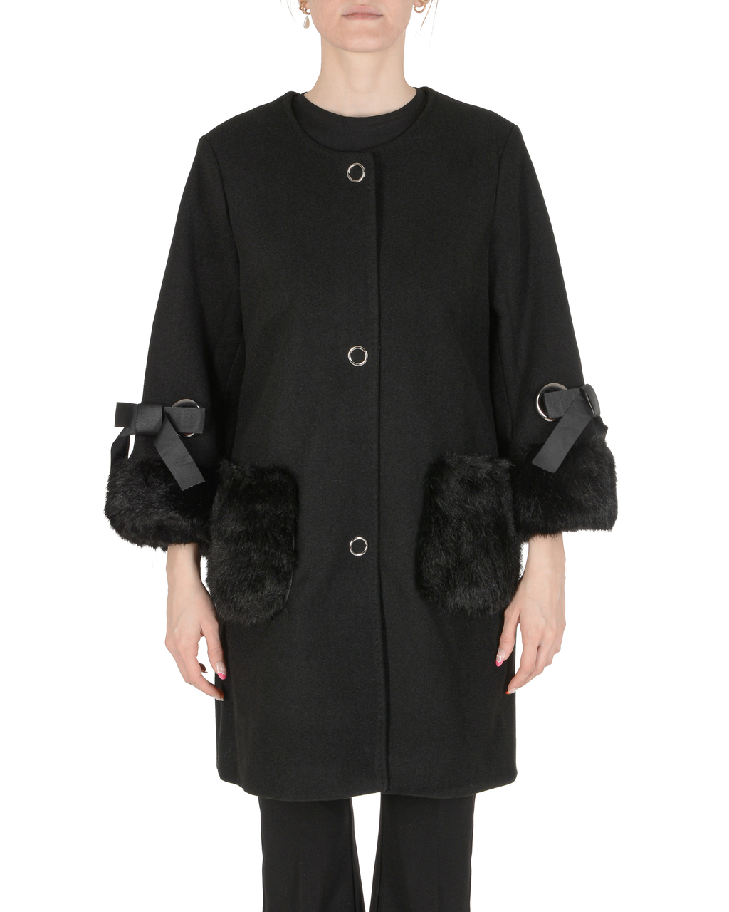19V69 Italia Abrigo de mujer Negro RIN BLACK
