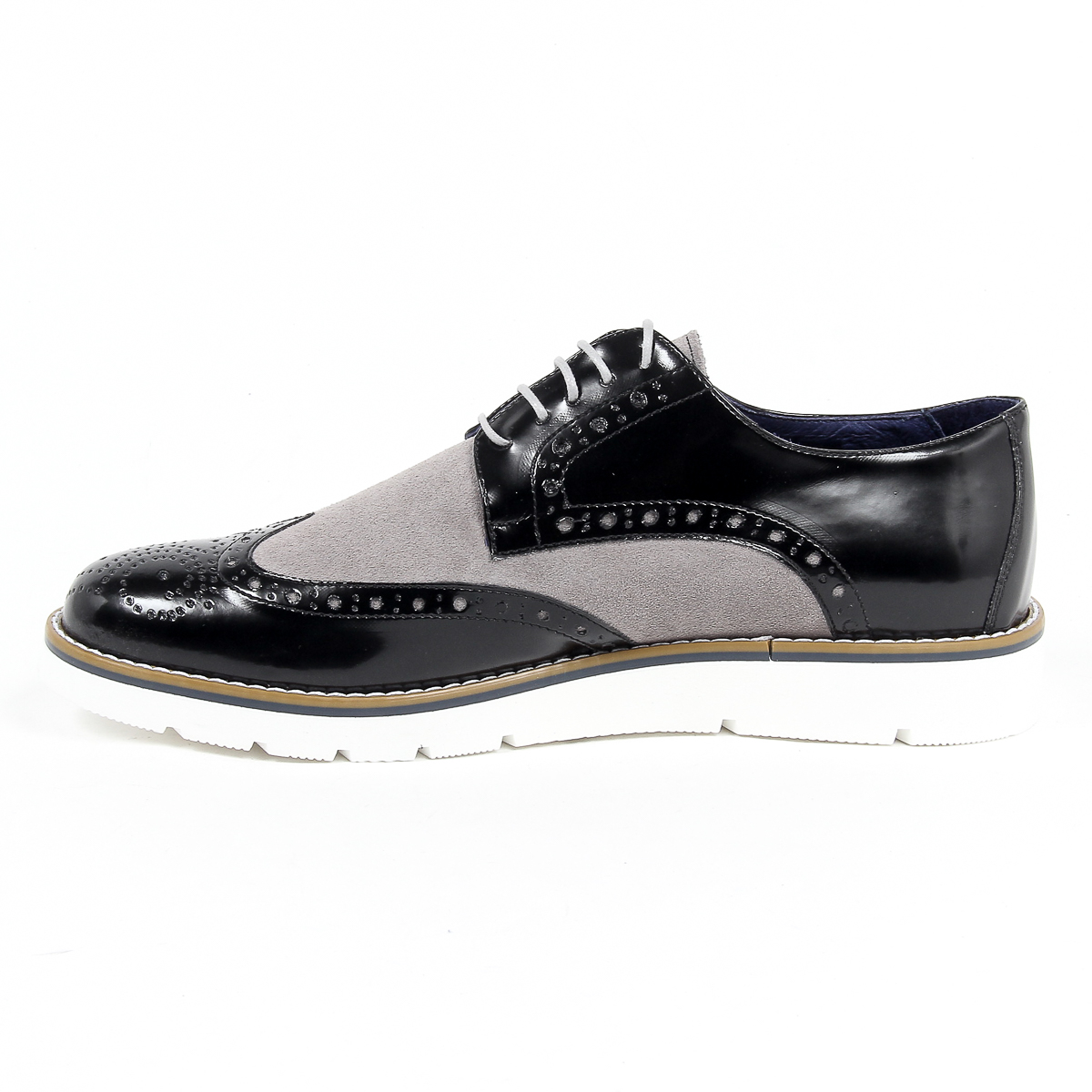 Andrew Charles - Zapatos Oxford brogue para hombre 914 ABRASIVATO CAM NERO GRIGIO