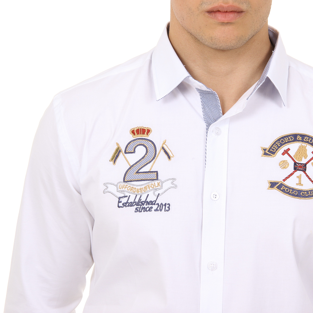 Camisa de manga larga para hombre del Ufford & Suffolk Polo Club US010 BLANCA