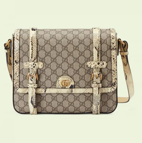 Bolso mensajero con monograma GG y piel de serpiente