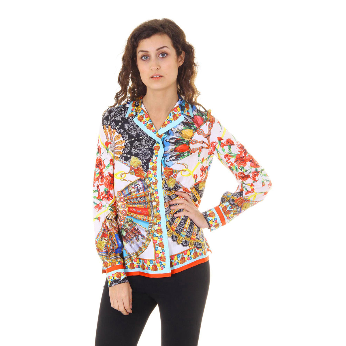 Dolce & Gabbana Carretto Siciliano camisa de mujer manga larga F5F01T FP122 X0800