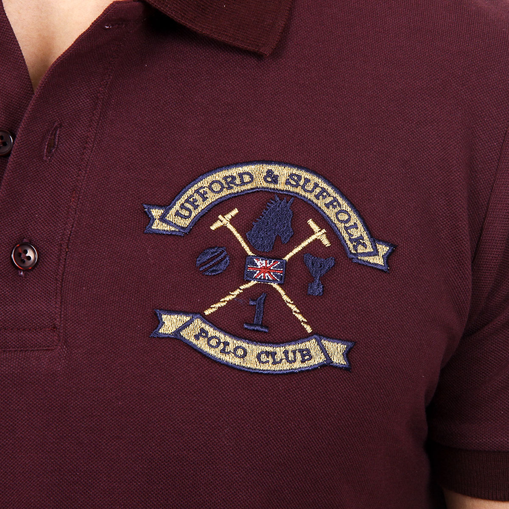 Polo Ufford & Suffolk Polo Club para hombre, manga corta, US007, burdeos