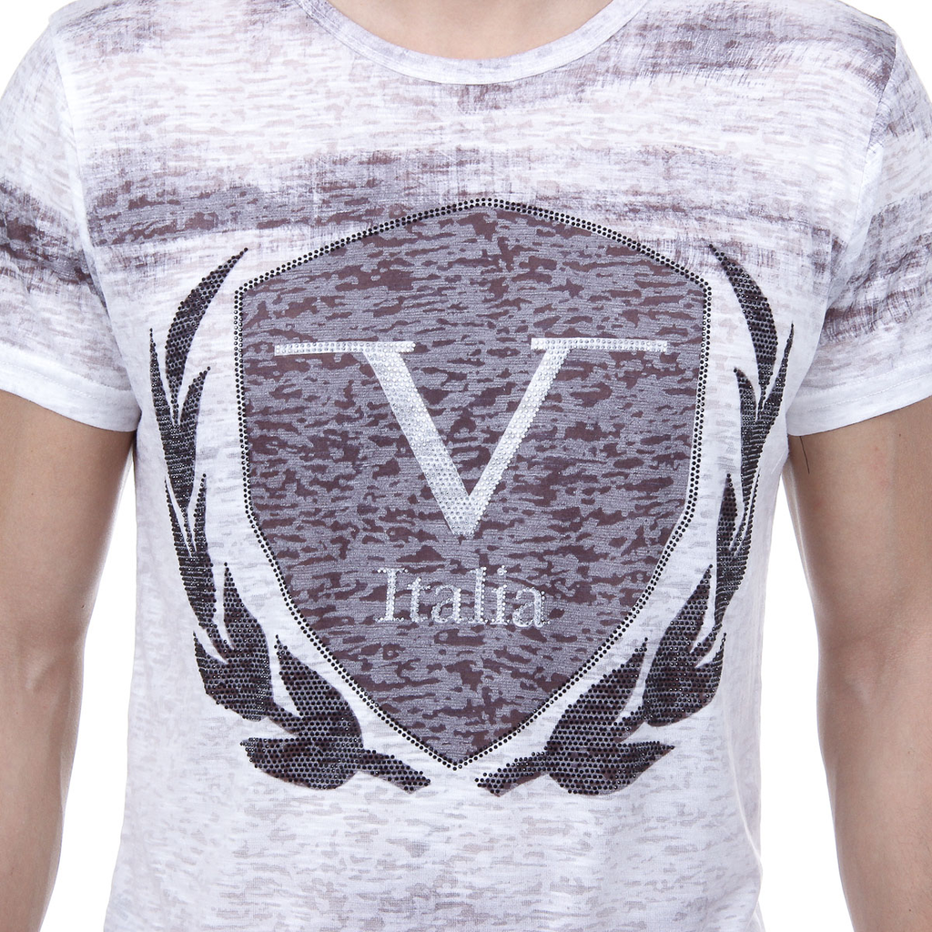 V 1969 Italia Mens T-shirt Short Sleeves Round Neck White LOGAN