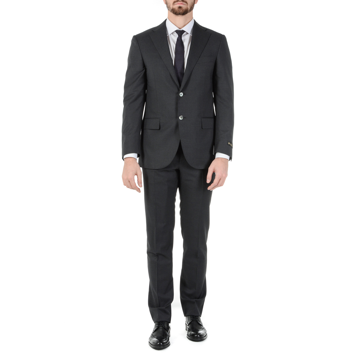 Corneliani Mens Suit Long Sleeves Dark Grey Super 130's