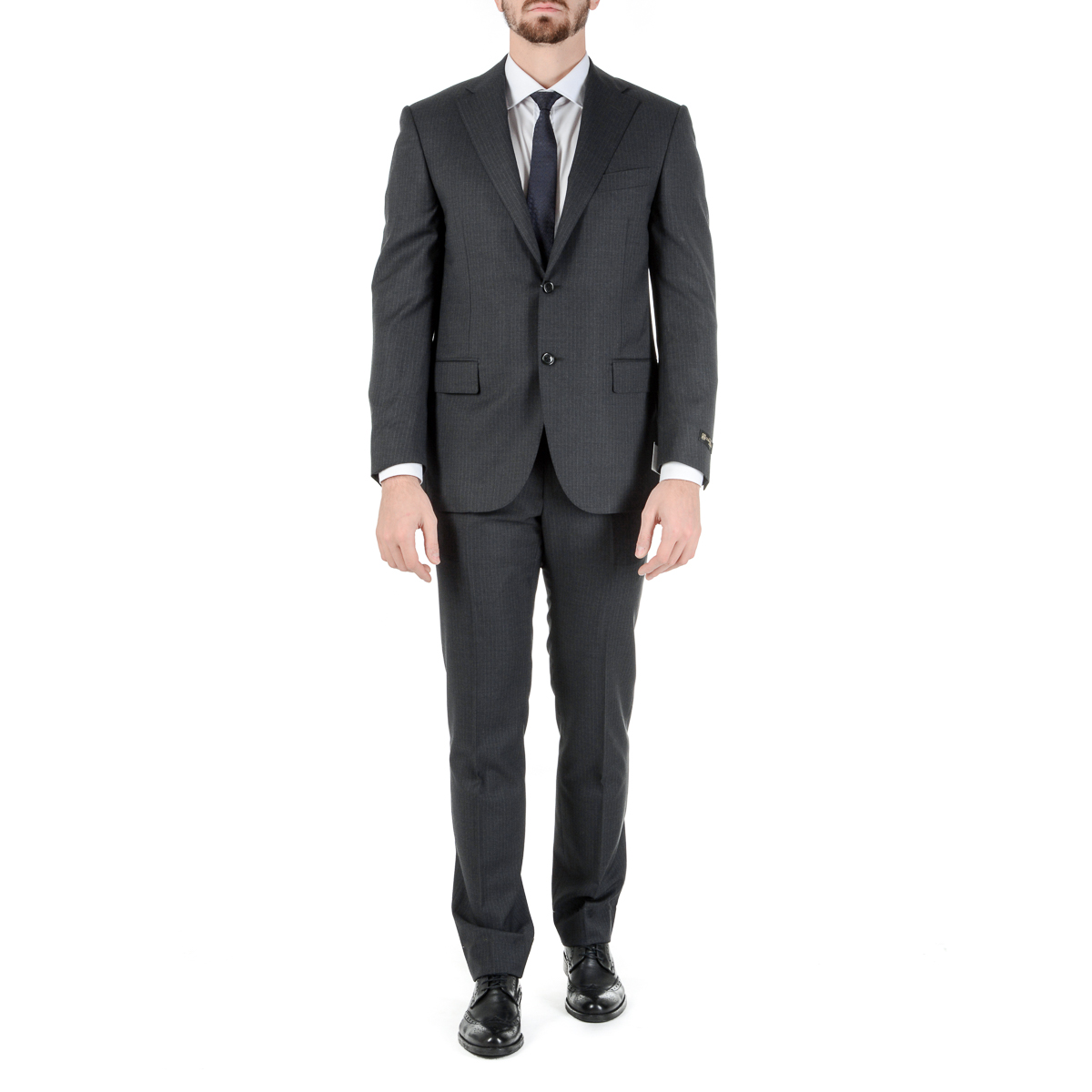 Corneliani Mens Suit Long Sleeves Dark Grey Super 130's