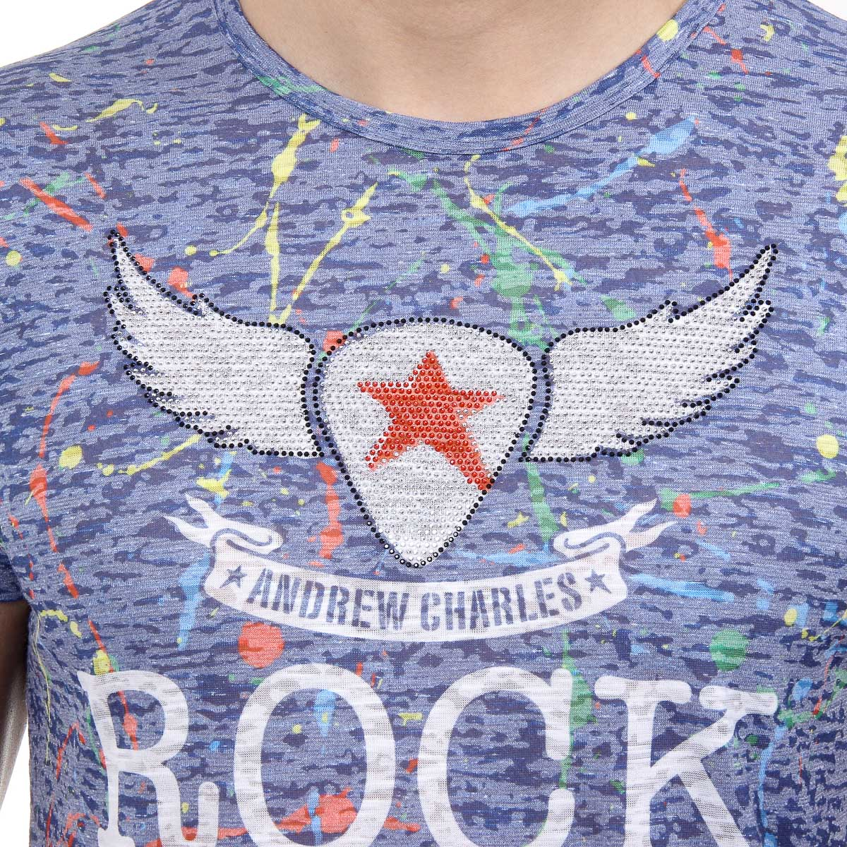 Andrew Charles Mens T-Shirt Short Sleeves Round Neck Blue HUNTER