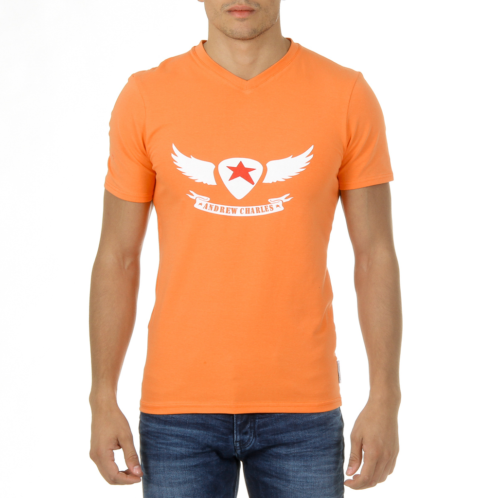 Camiseta Andrew Charles para hombre, manga corta, cuello en V, naranja, KENAN