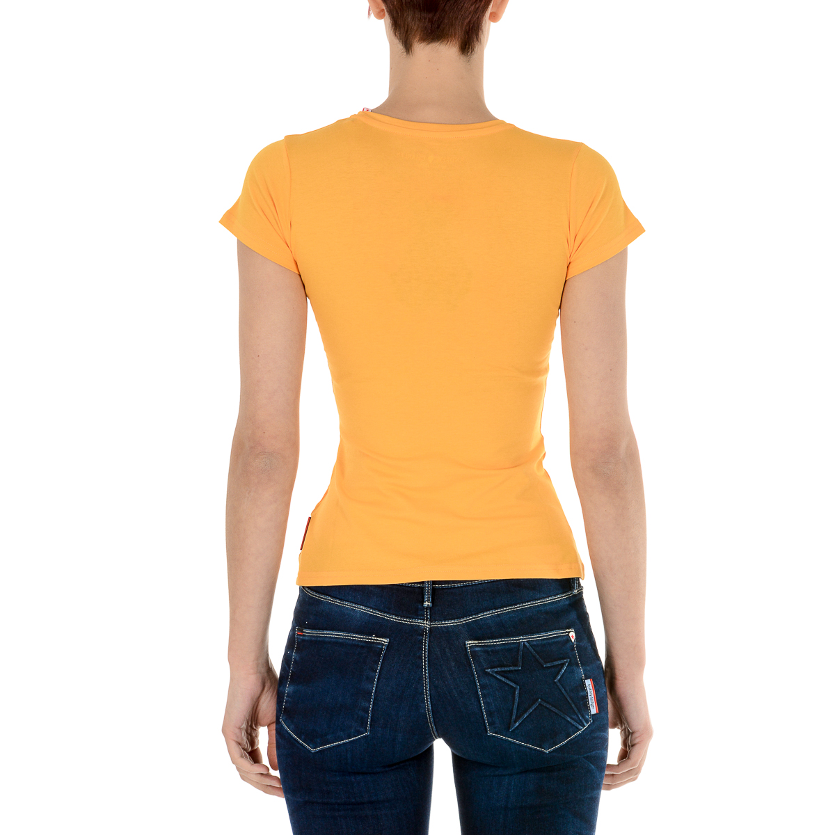 Camiseta Andrew Charles para mujer, manga corta, cuello redondo, amarilla, TARANA