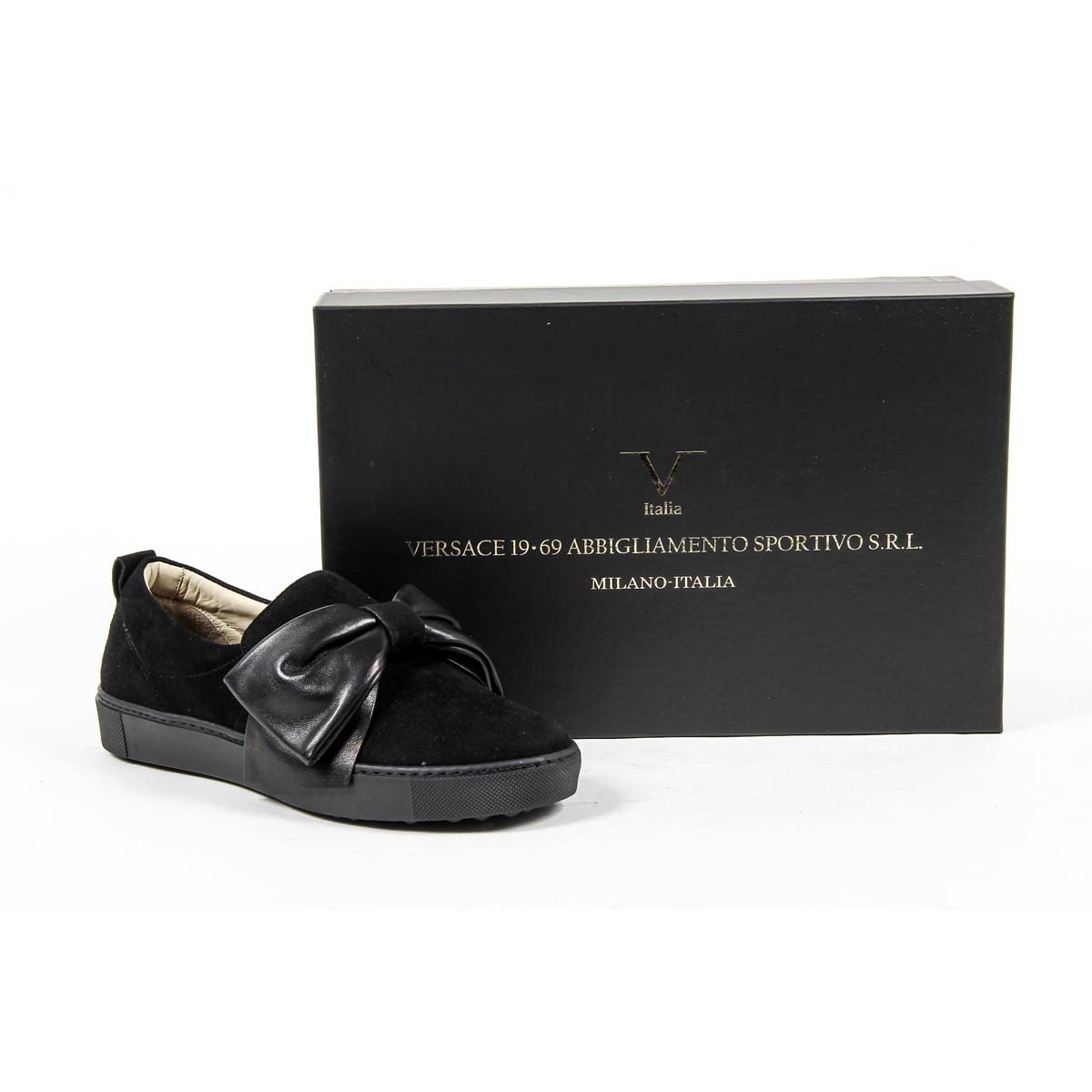 V 1969 Italia Zapatillas sin cordones para mujer 302076 CAMOSCIO NERO/NAPPA NERO