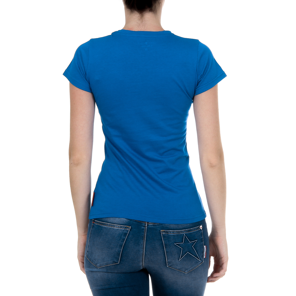 Camiseta Andrew Charles para mujer, manga corta, cuello redondo, azul, TARANA