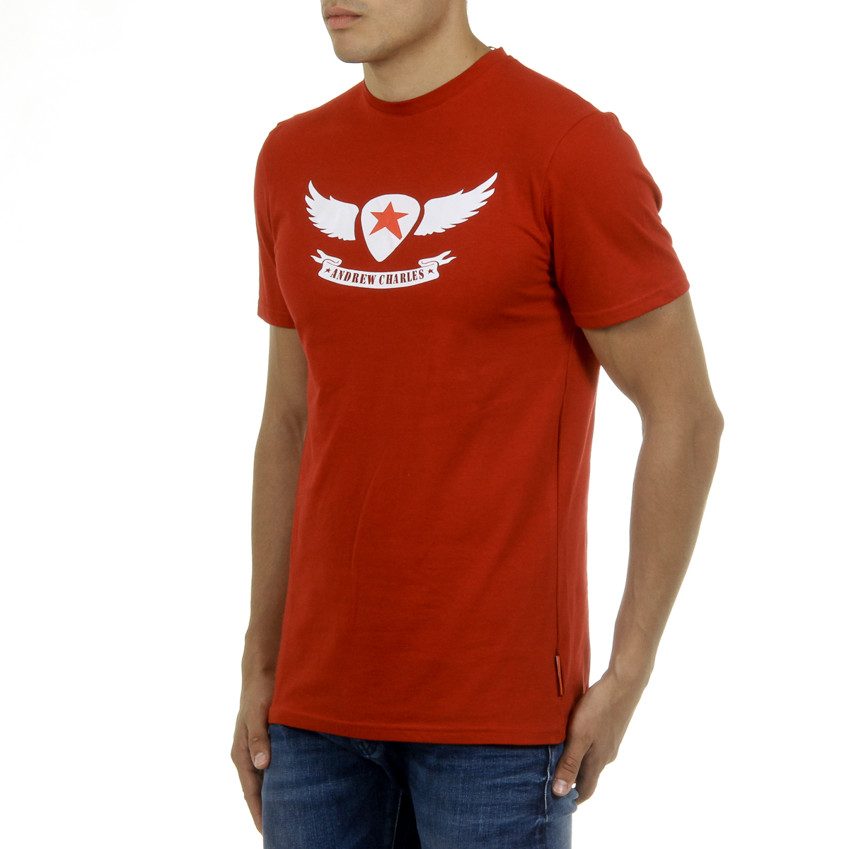 Camiseta Andrew Charles para hombre, manga corta, cuello redondo, roja, KEITA