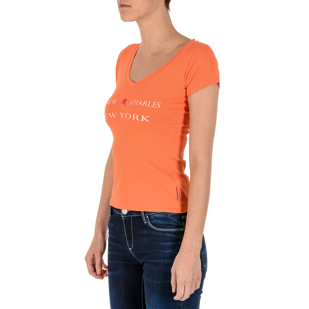 Camiseta Andrew Charles para mujer, manga corta, cuello en V, naranja, TAPIWA