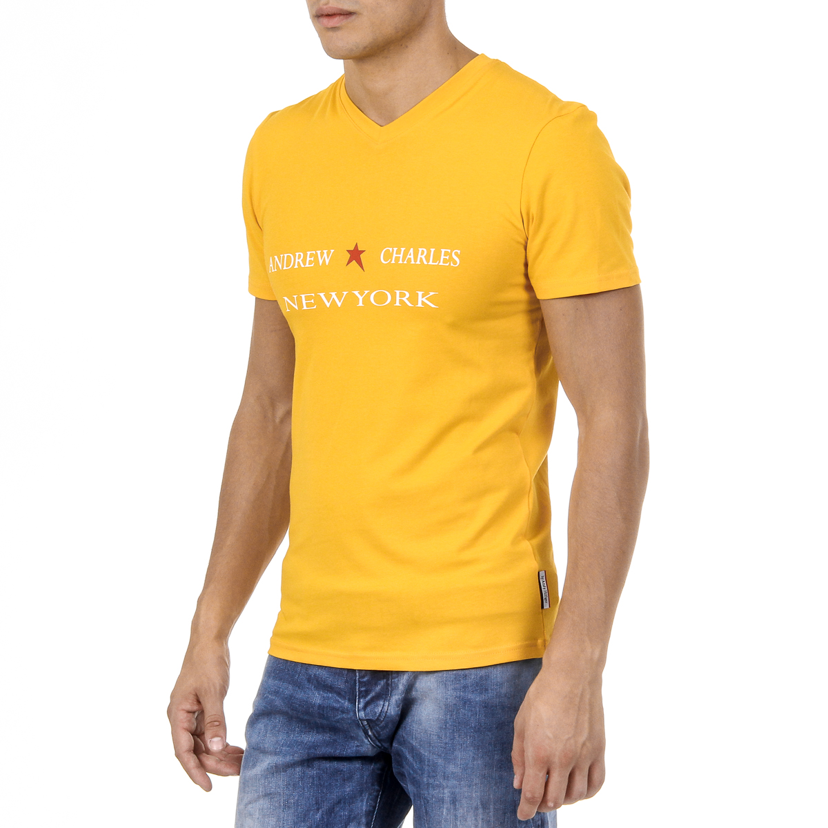 Camiseta Andrew Charles para hombre, manga corta, cuello en V, amarilla, KENAN