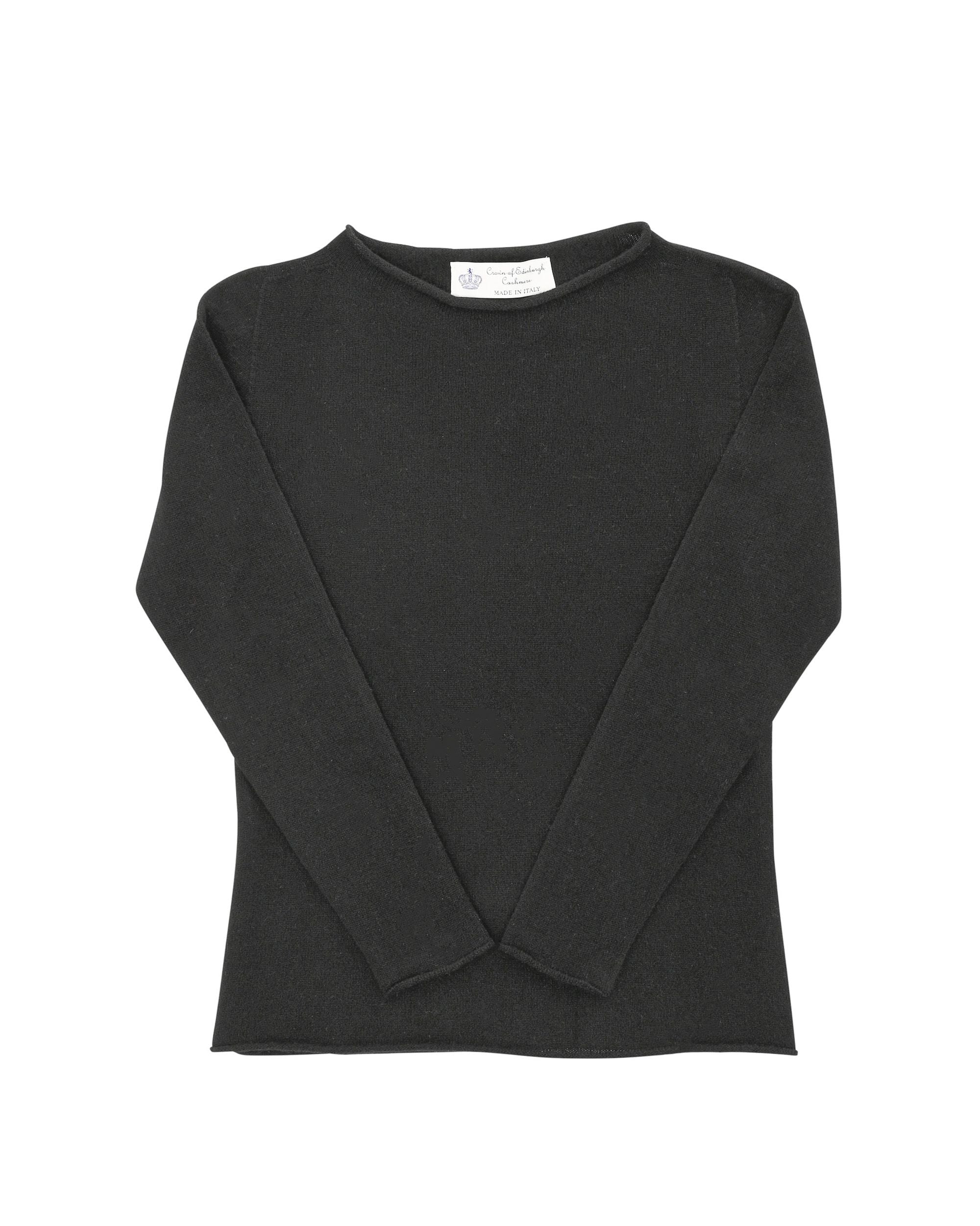 Suéter de cuello barco para mujer de cachemira Crown of Edinburgh COE 0025 NEGRO